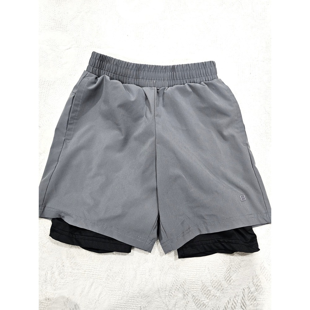 LAYERS Boys 2-in-1 Athletic Shorts Gray Black Running Sports Youth SM